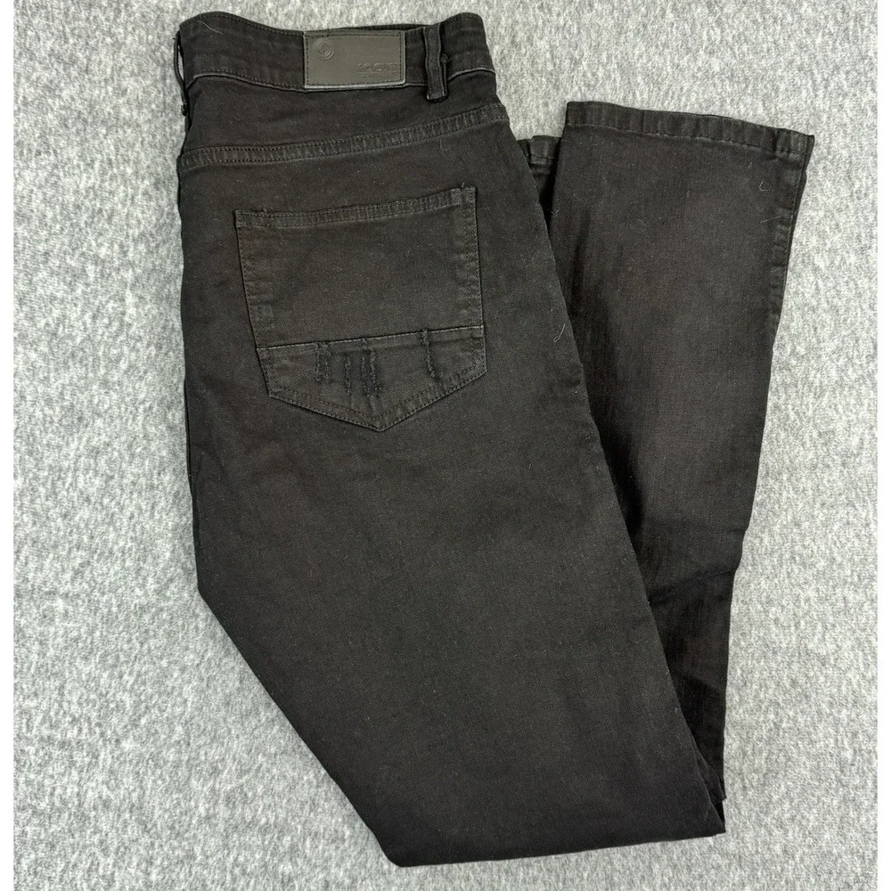 Focus Jeans Black Distressed Moto Biker Jeans Slim Fit 36x32 Stretch Street Wear